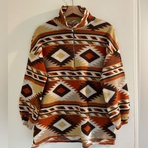 Aztec fleece hoodie, 1/4 zip, slouchy turtleneck, medium, sleeves run short